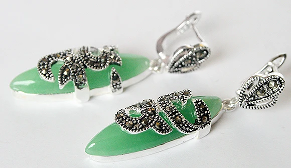 Винтажное серебро 925 пробы, натуральные серьги Pierre MARCASSITE 1,5 дюйма