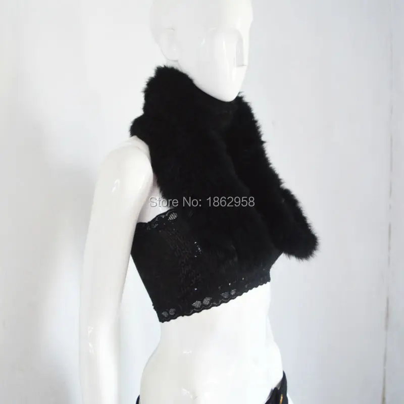 SJ073 черный цвет 120 см ручной толстый вязаный кроличий мех шарф дешевый Бесплатная