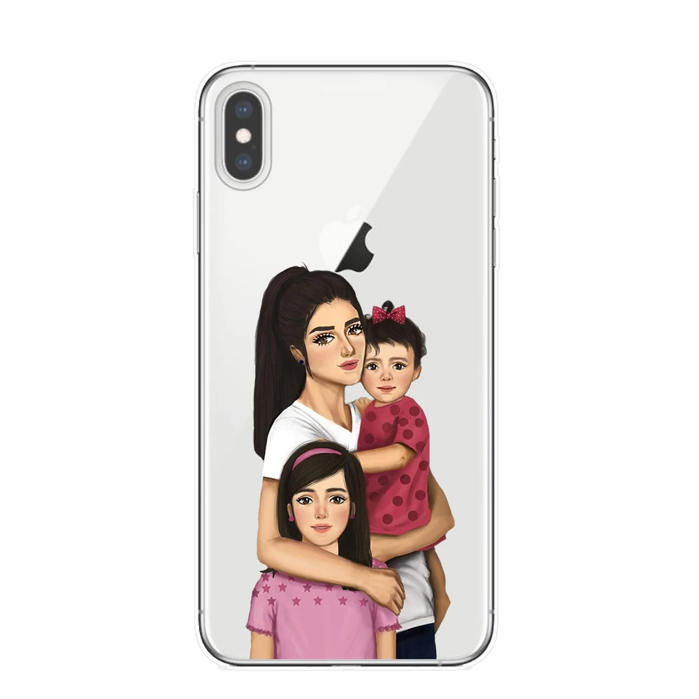 Модный мягкий чехол из ТПУ для мамы и дочки iPhone 11 Pro XS Max X XR 8 8Plus 7 6 6S Plus 5S SE