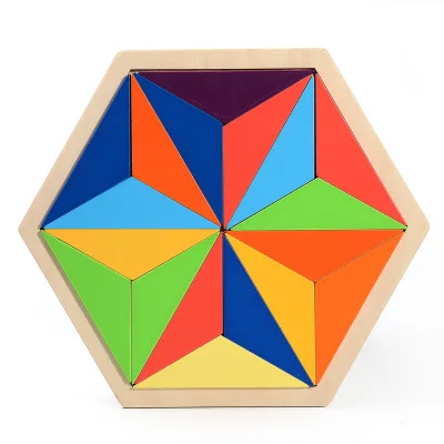 Hexagon puzzle Logwood детская игрушечная деревянная головоломка Радужная головоломка 3D головоломка 7 шт круг шестигранный набор обучающая игрушка Monterssori для детей - Цвет: Hexagon puzzle