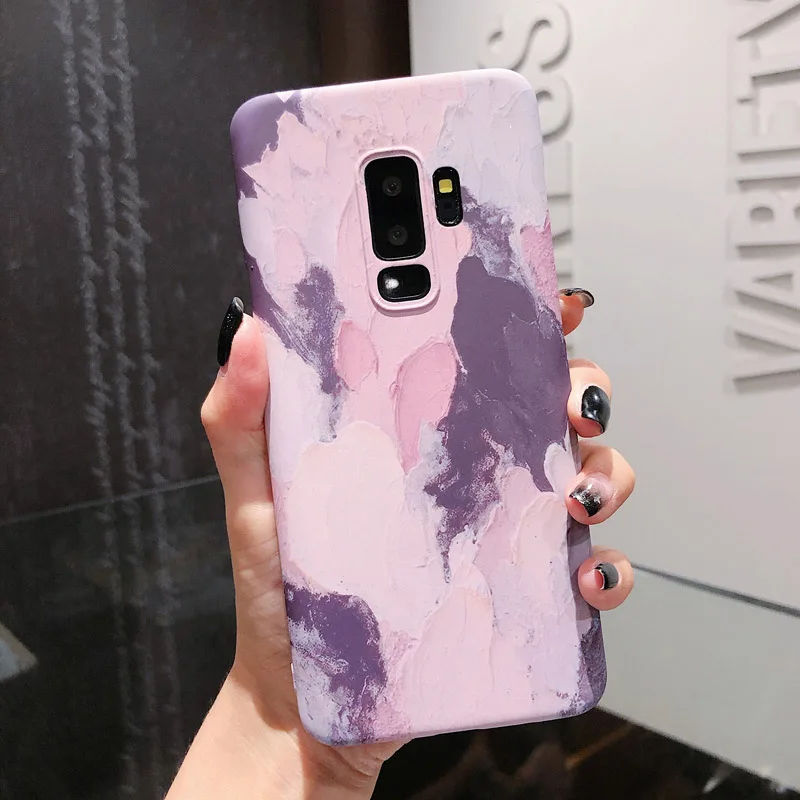 YHBBCASES ретро-чехлы с масляной росписью для samsung S10 S8 S9 Plus, разноцветный жесткий чехол для телефона с каракулями для samsung Note 10 8 9 - Цвет: Pink