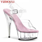 Женская обувь; Высококачественная женская модель; Подиумные пикантные прозрачные туфли со стразами; Водонепроницаемые босоножки на высоком каблуке 15 см