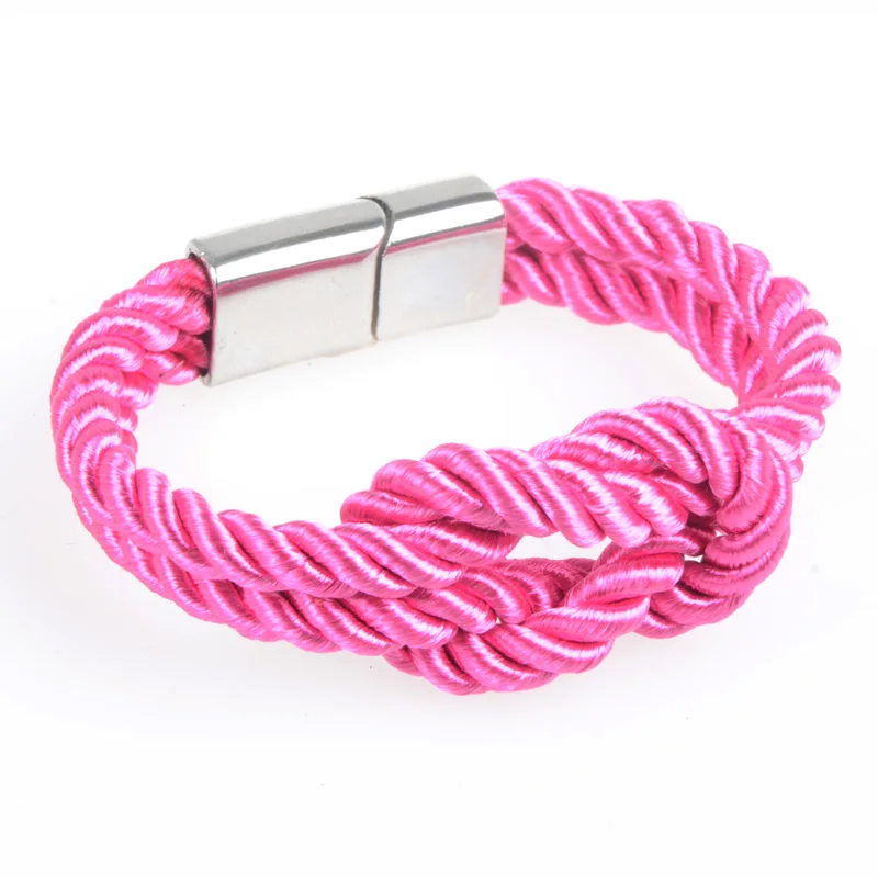 dark pink Chanfar Модная красочная плетеная веревка цепь Магнитная застежка узел браслеты и браслеты для женщин мужчин ювелирные изделия выбор цвета - Окраска металла: dark pink