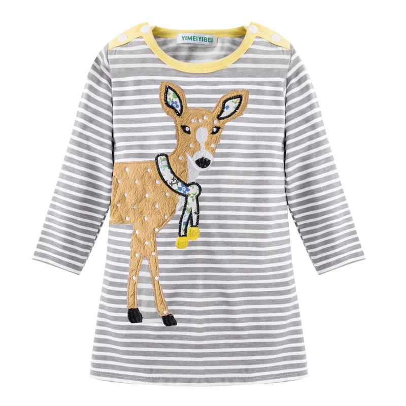 Baby Girls ChristmasLong Sleeves Dresses For Dress Deer Stripes Elk Print Birthday Christmas Costumes |