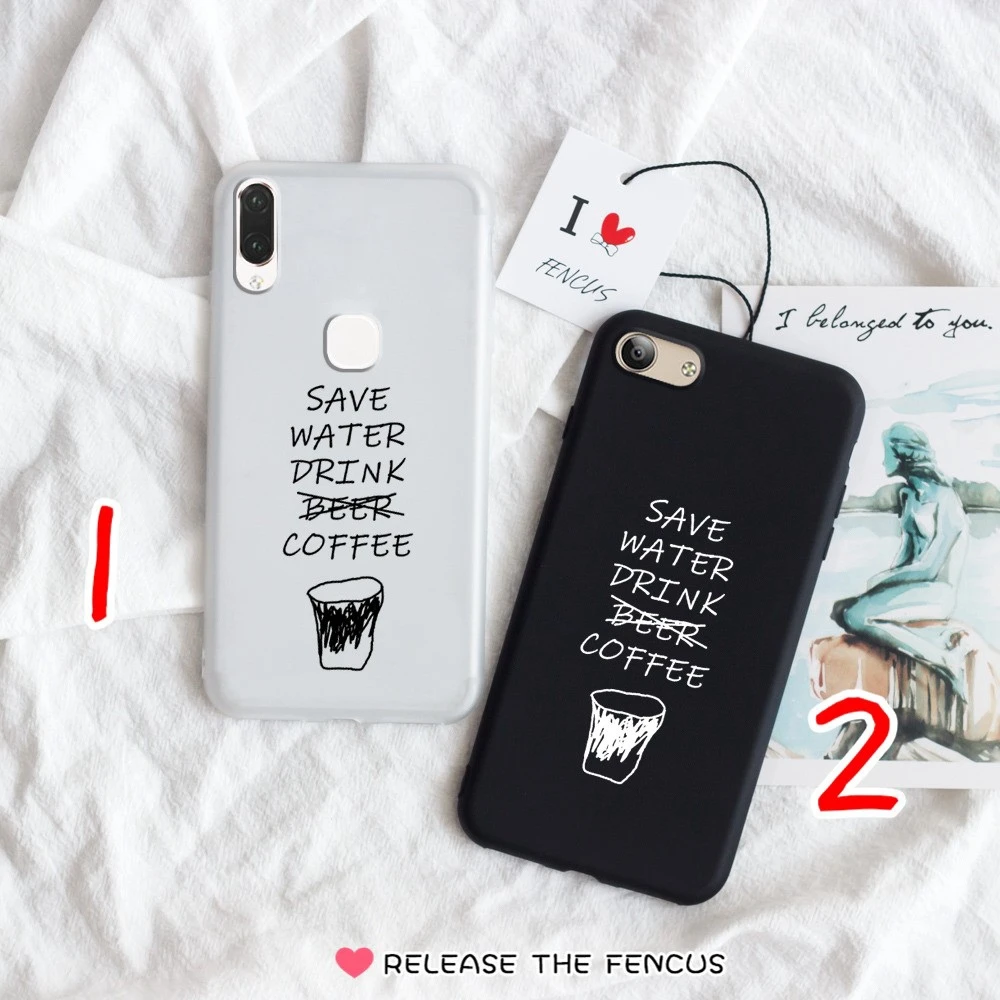 FENCUS for Vivo V9 Y71 Y81 V11 V11i Pro Y91 Y95 Y91i Y85 Y81i Back Cover Couple Fashion Phone cases Coffee Letter Soft Coque |