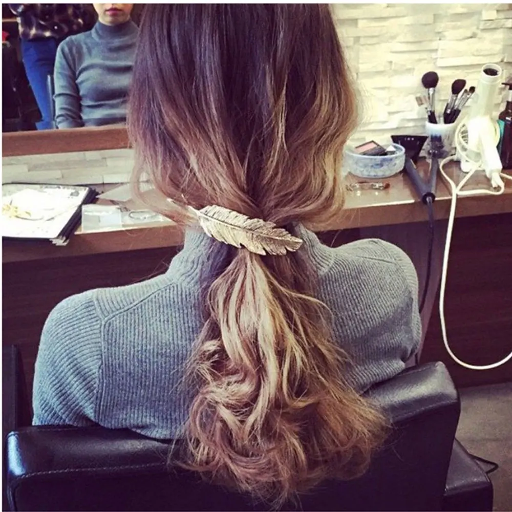 Заколки-перья для волос в стиле ретро 1 шт. золотистые серебристые бронзовые