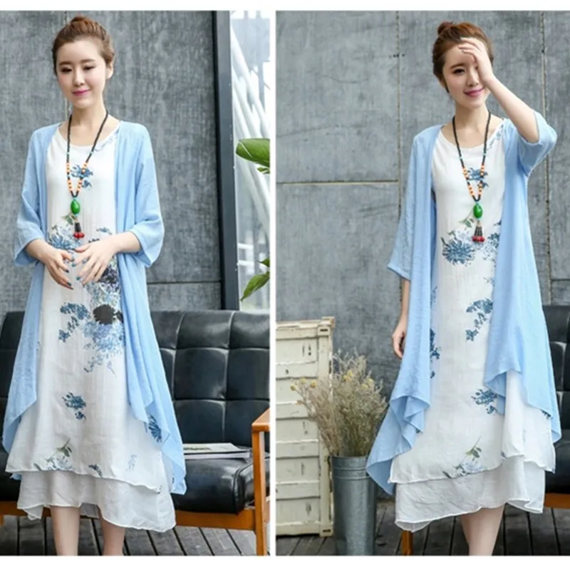 Кардиган женский с принтом и длинным рукавом свободного покроя из хлопка