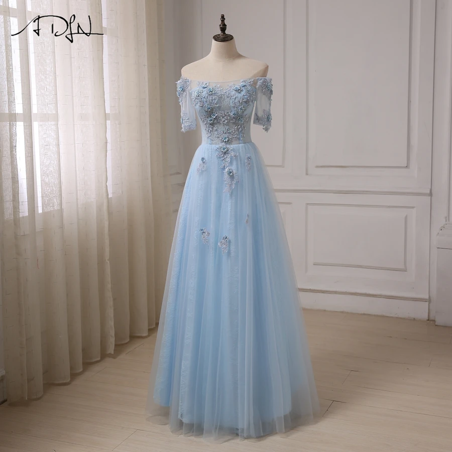 ADLN Robes De Soiree Лодка шеи See хотя платья выпускного вечера аппликация бисером блестки