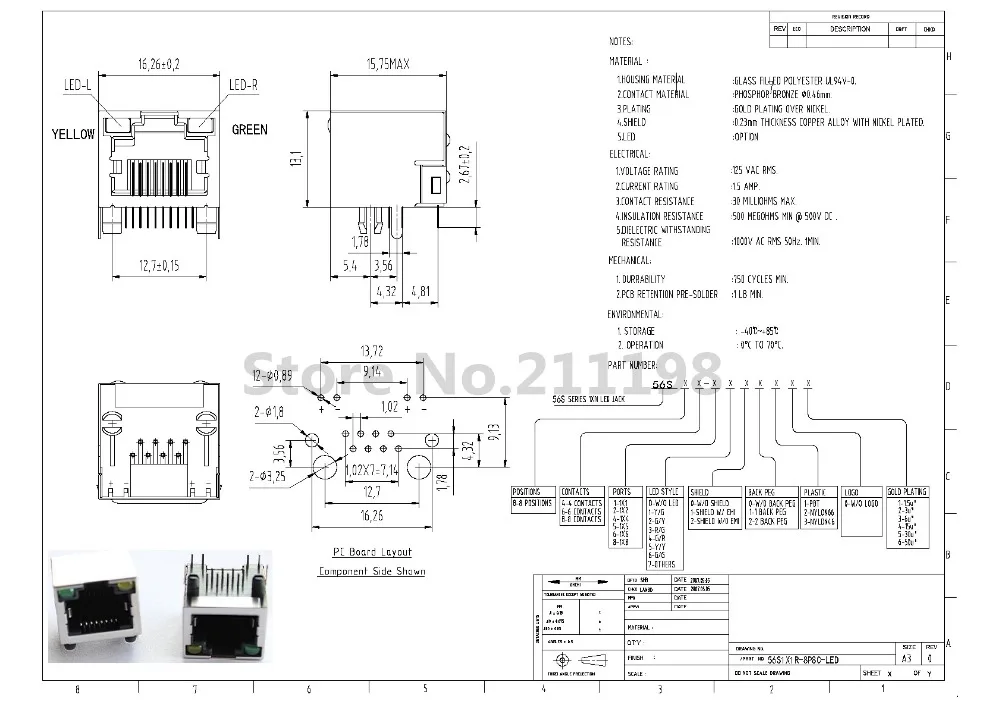10 шт./лот полностью медная розетка Rj45 с лампой 56 гнездом для лампы Сетевая 8P8C