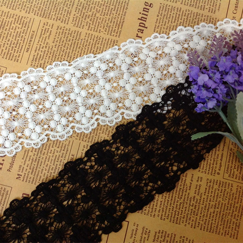 

5 yard 8cm 3.14" wide black/white/beige cotton lace trim ribbon 19316L4K619