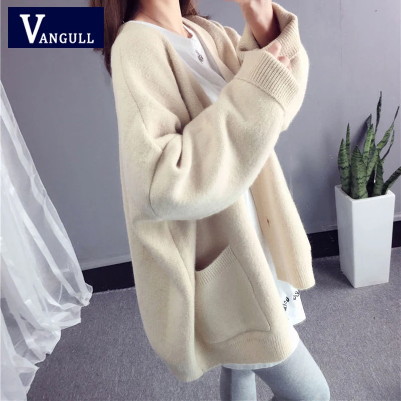 Женские вязаные свитера Vangull повседневные свободные однобортные кардиганы на