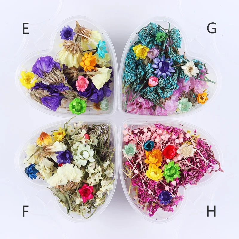 3D украшения для ногтей цветные смешанные сохраненные цветы с коробкой в форме