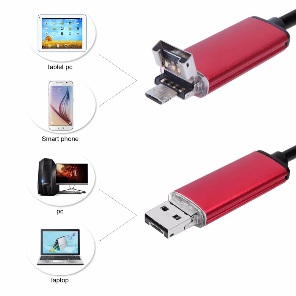 Эндоскопа 7 ММ 2 М 5 10 эндоскоп hd USB Android Endoscopio Камера IP67 2IN1 бороскоп Endoskop Камеры труб