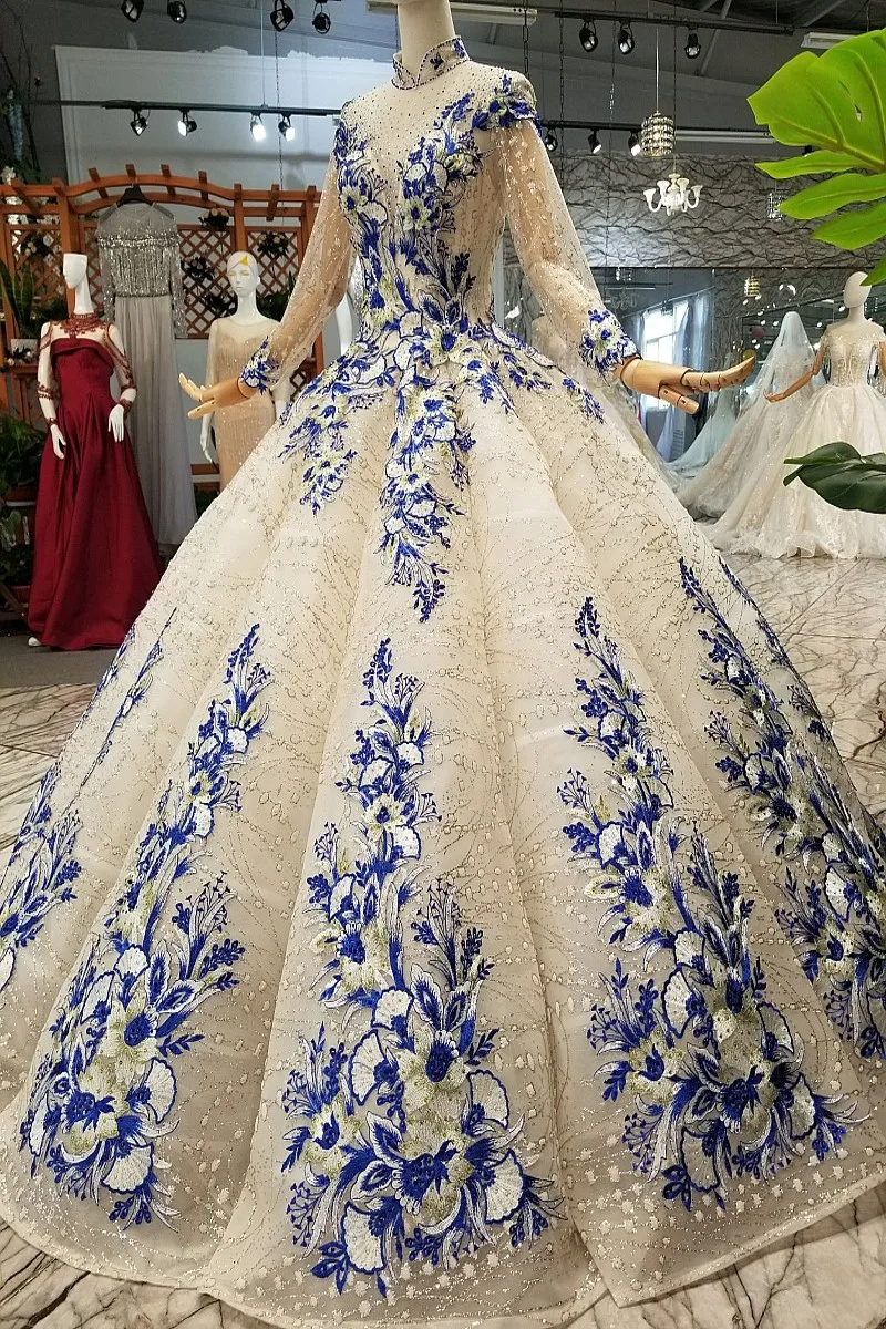 LS314474 Роскошные цвета женские мусульманские платья случай высокий вырез длинный рукав открытая Замочная скважина Сзади Бальное Платье кривая форма высокое качество