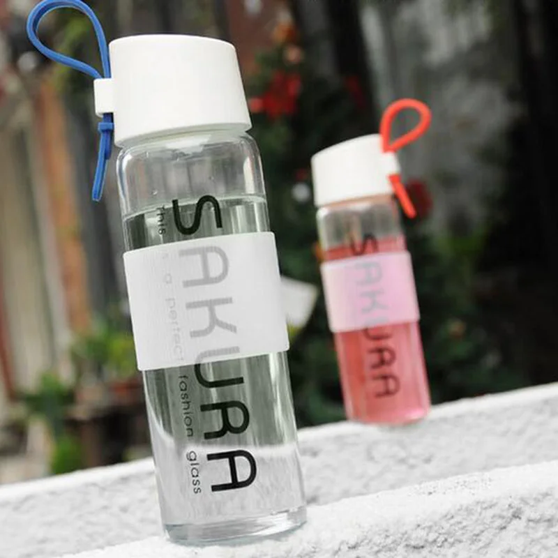 Colorful Silicone Belt Sakura Letters Glass Water Bottle Fashionable and Portable Leakproof Kettle 490ml SH74 | Дом и сад