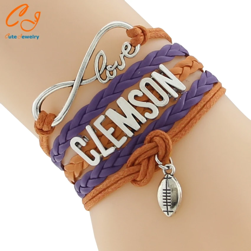Браслет для футбольной команды Infinity Love Clemson белый оранжевый на заказ спортивные