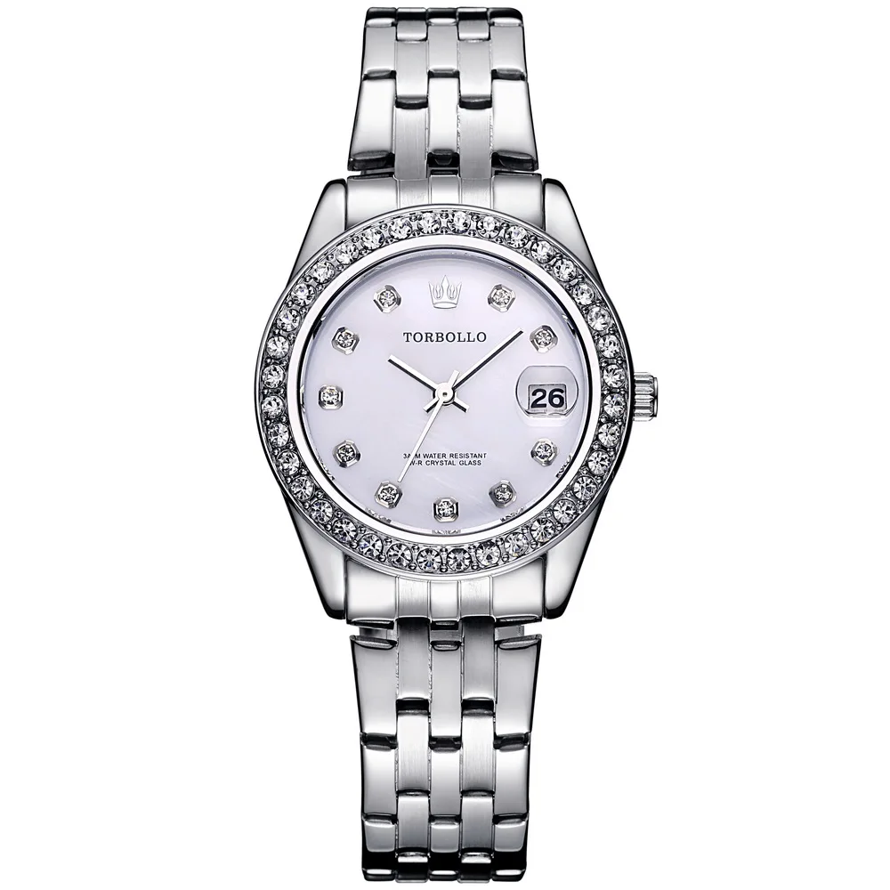 2017 Высокое качество модные женские часы кристалл белый керамический циферблат