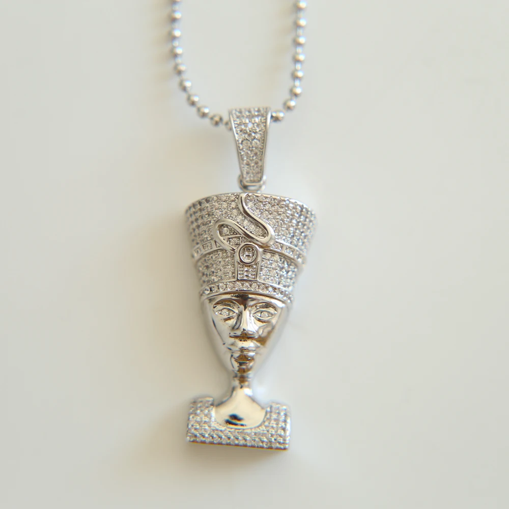 King Tutankhamun настоящий AAA кубический циркон кулон и цепь белого золота цвета хип хоп