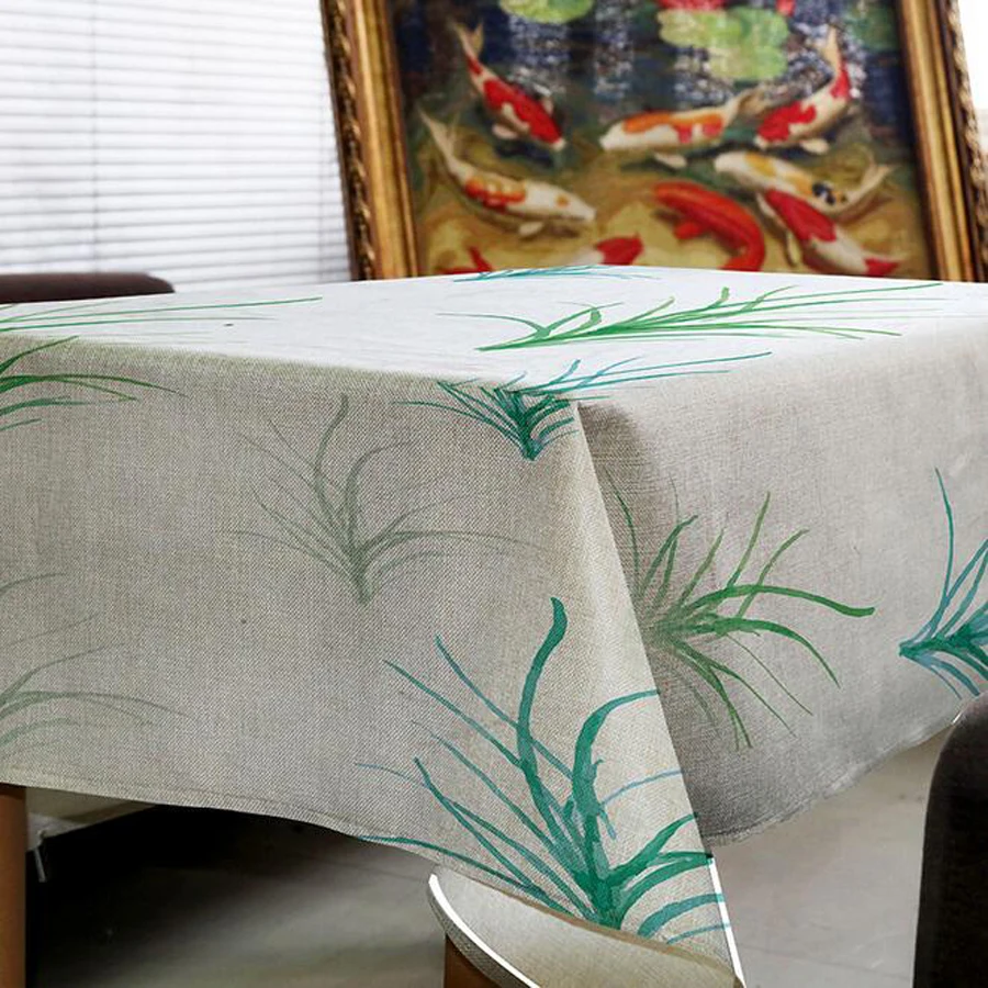 Скатерть из хлопка и льна с принтом растений|table cover|print tableclothdecorative table cover |