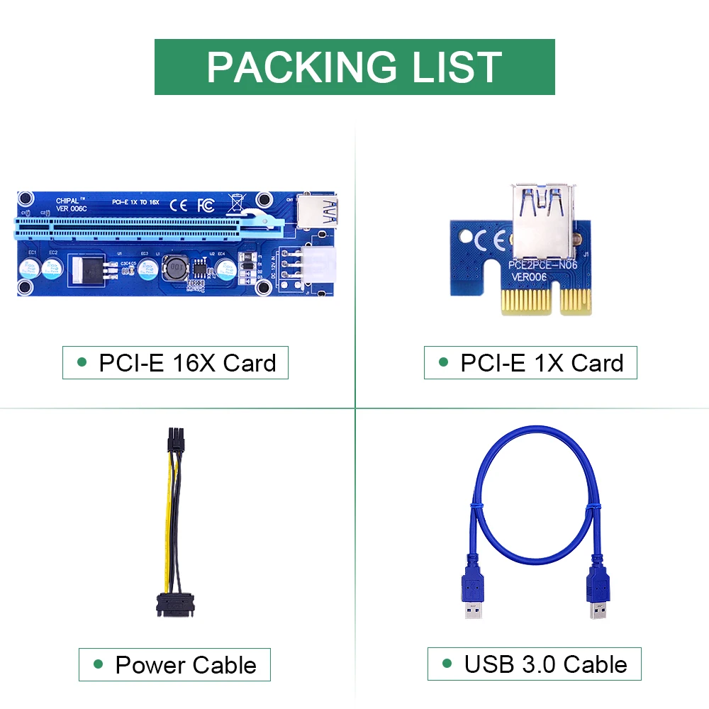 CHIPAL 10 шт. синий VER006C 60 см PCI E Райзер карта PCIE 1x до 16x расширитель + USB 3 0 кабель/6