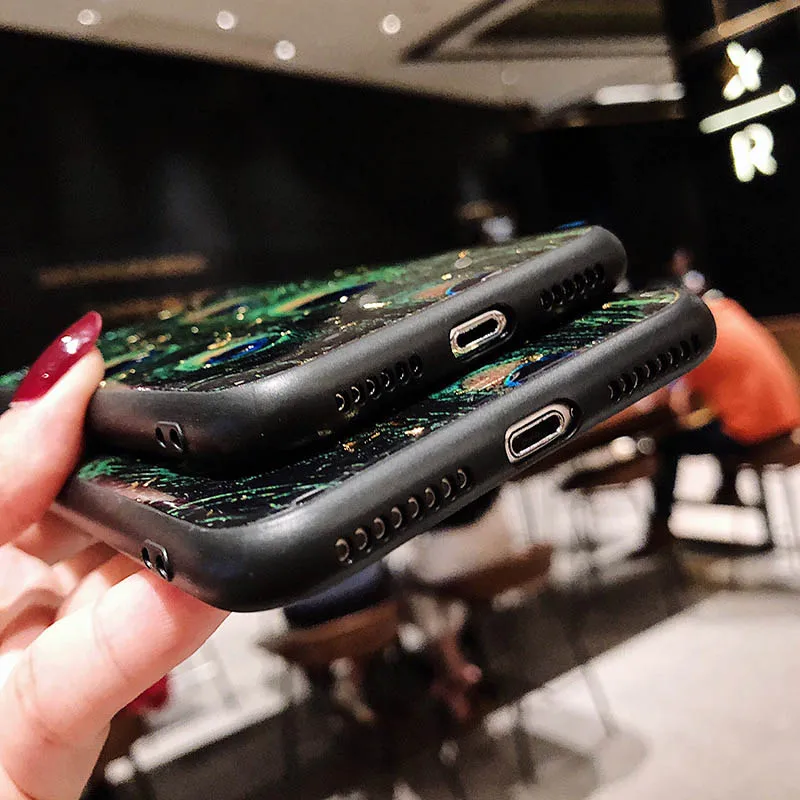 Kerzzil Glitter Gold Foil Soft TPU Phone Case For iPhone X XS Max XR Peacock Snake Skin 7 8 6 6s Plus |