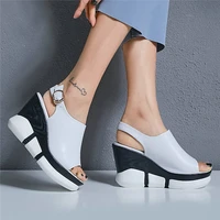 creepers women back strap genuine leather wedges high heel gladiator sandals female open toe summer platform pumps casual shoes