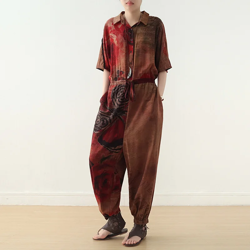 Новинка 2019 года. Летний женский комбинезон с цветочным принтом и отложным