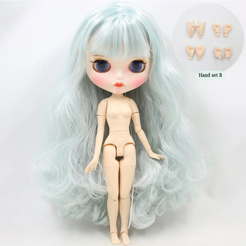 Ледяная Обнаженная кукла Blyth для No. BL4006/1059 мята микс белые волосы резные губы матовое лицо с бровями шарнирное тело 1/6bjd - Цвет: like the picture