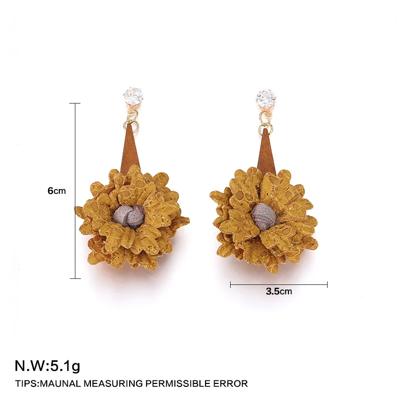 LILIE&ampWHITE 2017 Trendy Wood And Fabric Flowers Drop Earring For Girls Plant Earrings Women Jewelry Accessories Wholesale HF |