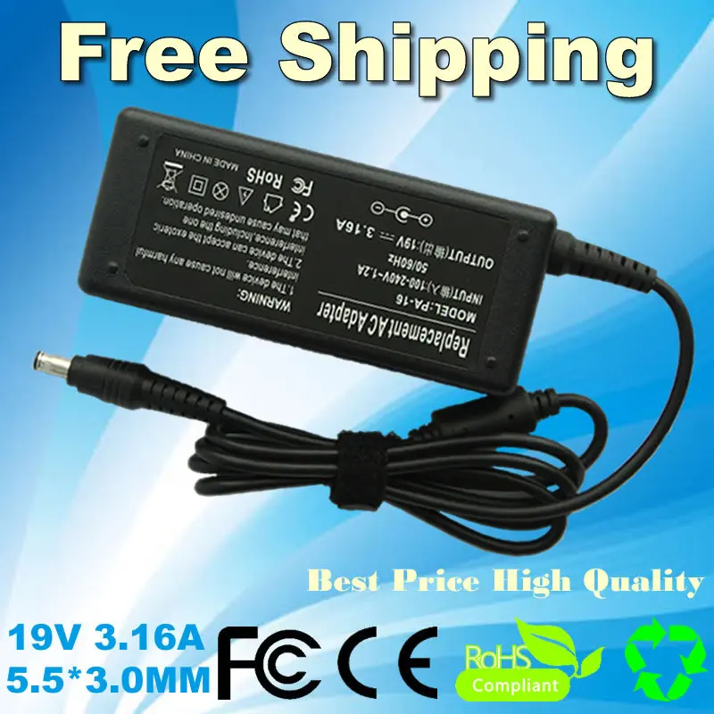 Замена 19 В 3.16A 5.5*3.0 ММ 60 Вт Для Samsung R429 R428 RV415 RV420 RV515 R522 R530 R540 R510 Ноутбук AC Зарядное