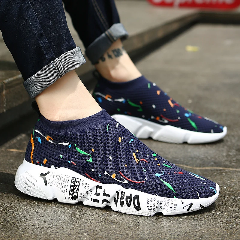 Weweya New Trend Sneakers Men Slip On Vulcanize Shoes Low Top Flat Shoes Breathable Mesh Socks Flats Unisex Shoes Sock Footwear