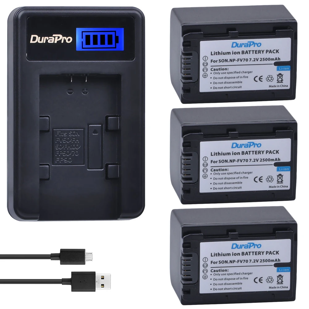 3 шт. NP FV70 2500 мАч 7 2 В литий ионная батарея и ЖК Зарядное устройство USB для Sony FV50 FV30 HDR