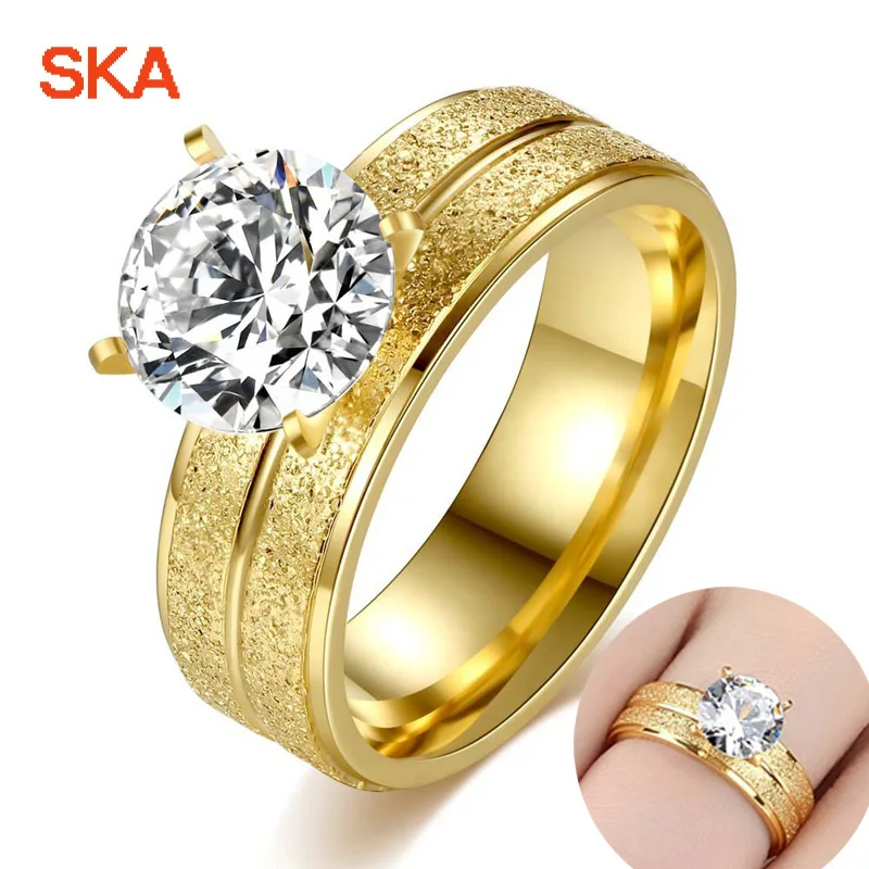 

SKA Ring Frosted Rings For Women Anillos Mujer Costume Jewelry AAA Zircon Gold Color Drop Shipping Wedding Women's Rings R25
