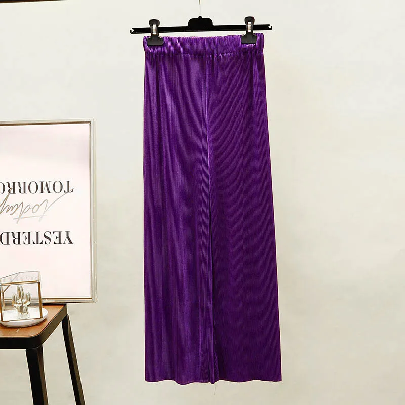 ALPHALMODA Летние Женские однотонные плиссированные широкие брюки с высокой талией женские модные брюки