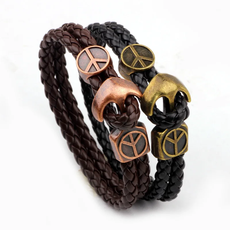 Hot new design fashion Serpentine 2 layer Leather Bracelet Jewelry stylish Peace anchor For wmen pulseiras de couro masculina | Украшения и