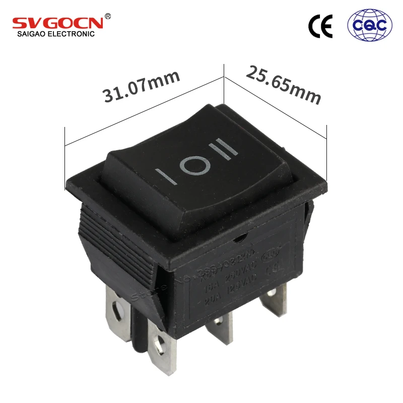 6 штифтов 16A/250VAC 20A/125VAC DPDT моментальный кулисный переключатель лодки 3 положения