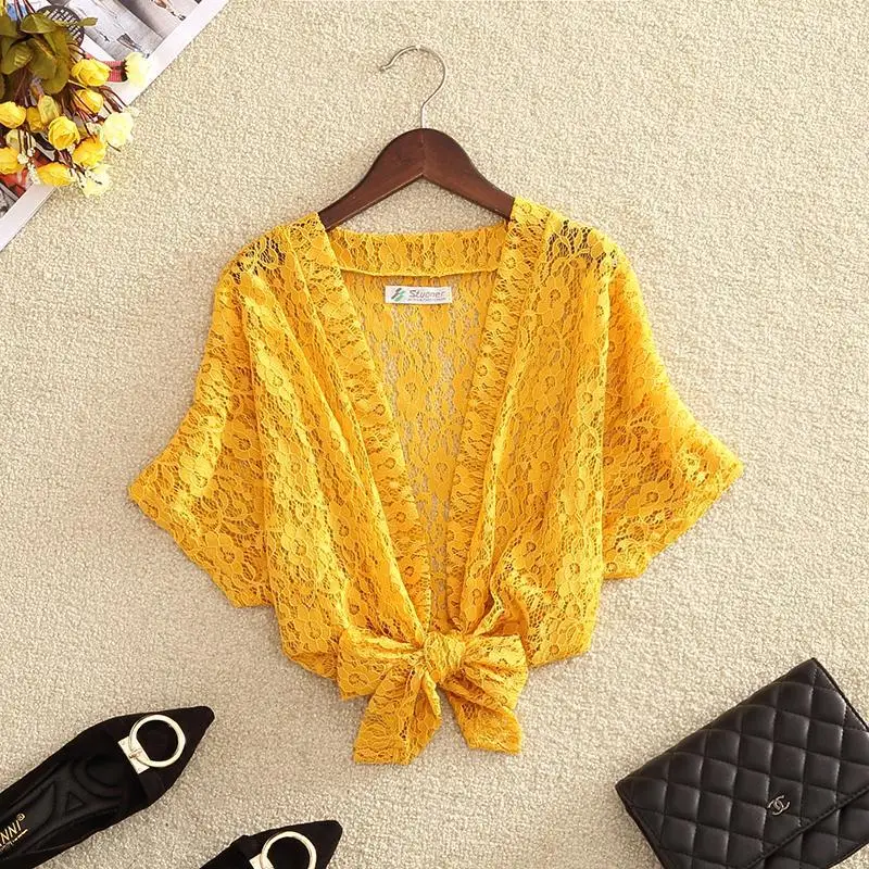 MLXSLKY ажурная кружевная Маленькая шаль летний короткий тонкий кардиган с коротким