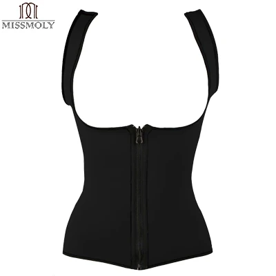Black Zipper Vest Miss Moly, сауна, пот, талия, тренажер, потеря веса, Корректирующее белье для тела, большой размер, Корректирующее белье для похудения, утягивающий корсет, утягивающий корсет - Цвет: Black Zipper Vest