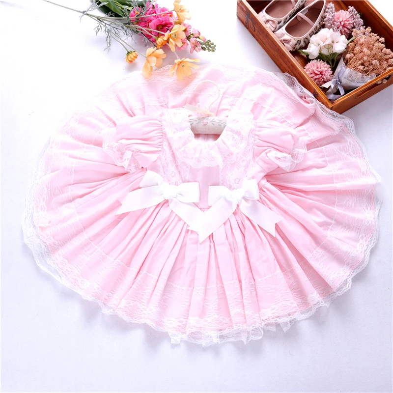 

girls vintage dress spanish pink ruffles lace bow party toddler baby frock boutiques fashion kids dresses children clothing