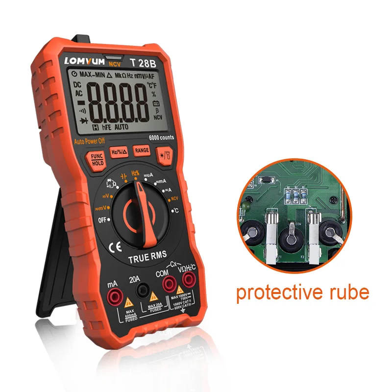 LOMVUM TRMS Digital Multimeter True RMS Auto/Manual Range 6000 Count Multimeter Tester 2 Probes Voltage DC/AC Analog Bar Backlit