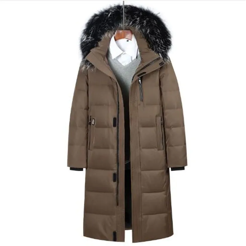 Мужская длинная куртка на белом утином пуху повседневная Толстая теплая парка с