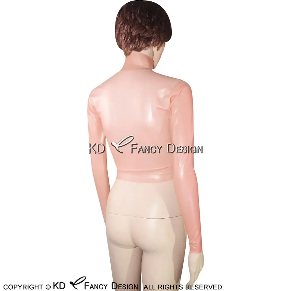 Детская розовая короткая Сексуальная латексная рубашка на молнии спереди с