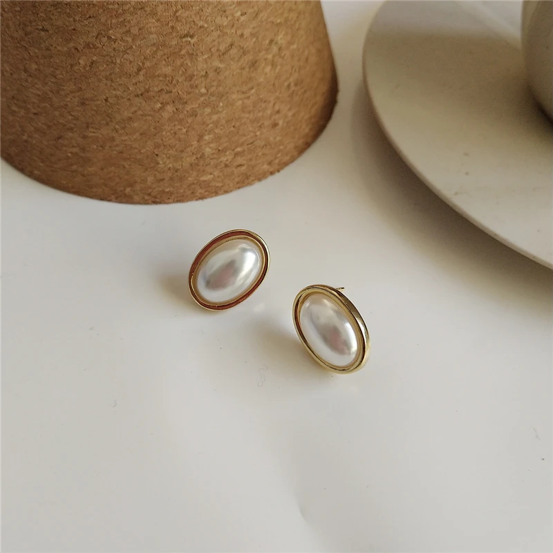100% 925 Sterling Silver Natural Pearl Stud Earrings Classic Fashion Oval For Women Jewelry Wedding Gift | Украшения и аксессуары
