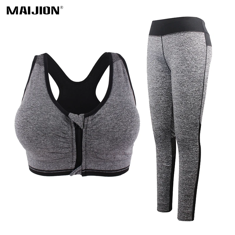 MAIJION женские эластичные спортивные комплекты для бега на молнии спереди