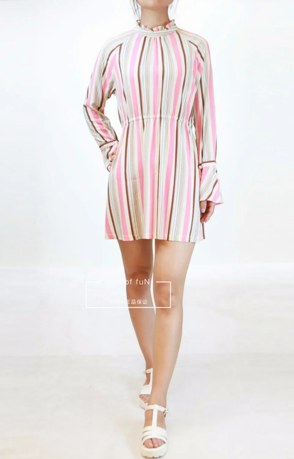 Taxiphone 2017 spring/summer spot color stripe with long sleeve dress | Женская одежда