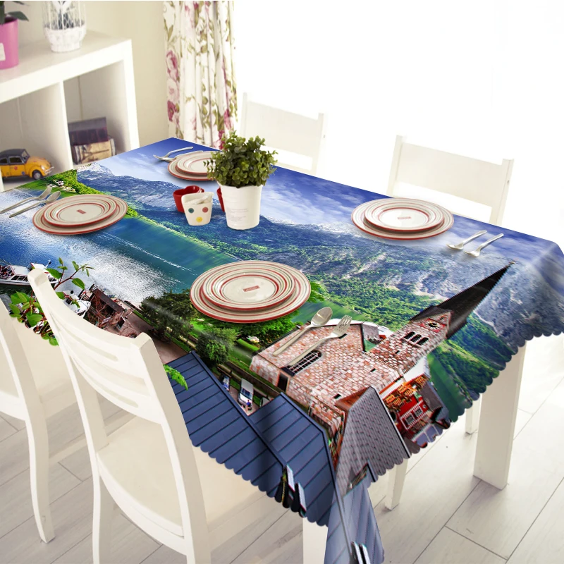3D Tablecloth Seaside Town Scenic Pattern Waterproof/oil-proof Thicken Polyester Rectangular Wedding Table cloth Home Textiles | Дом и сад