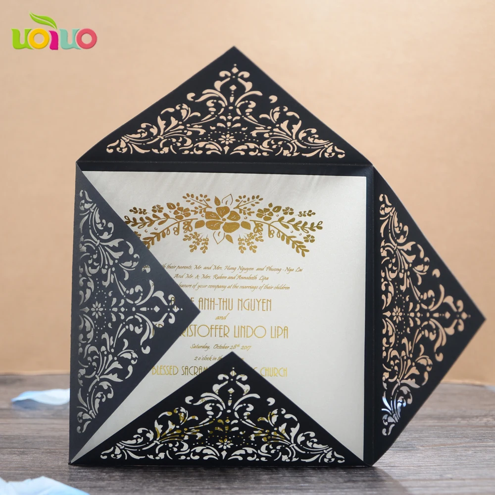 50Pcs black pocket Wedding Party Romantic Invitation card Laser Cut Delicate Carved Pattern Wedding Invitations Party Supplie