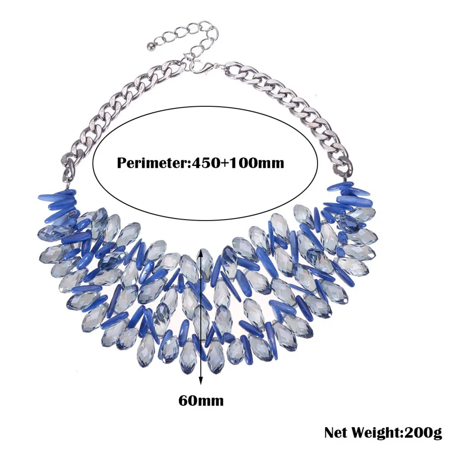 Jerollin Blue Crystal Pendant Necklace Metal Chain Elegant Statement Choker Maxi Necklace For Women Party Accessories Collares