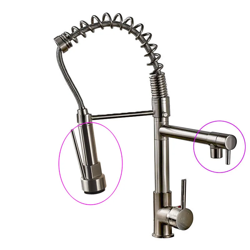 Brushed Nickel B Черный смеситель на бортике для ванной и кухни, однорычажный кран для горячей и холодной воды, двойной поворотный носик, смеситель для кухни, кран с одним отверстием - Цвет: Brushed Nickel B