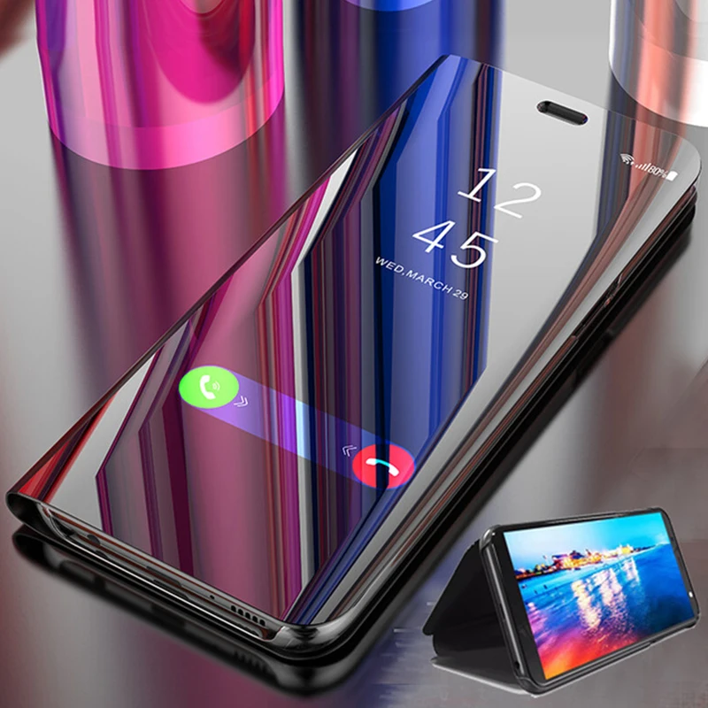 Умный прозрачный зеркальный флип чехол для Samsung Galaxy Note 9 8 5 4 3 S6 S7 S8 S9 S10 Edge Plus S10E Lite
